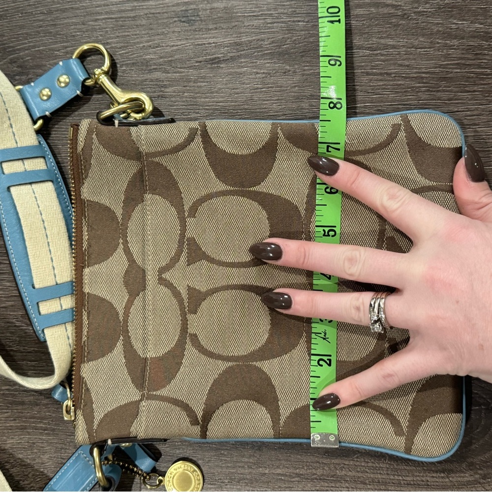 COACH Brown With Blue Signature Crossbody Handbag - Picture 11 of 14